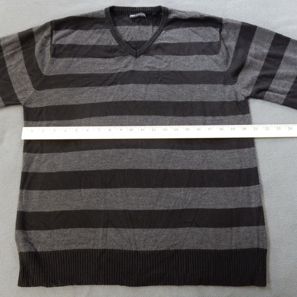 Paper Denim Cloth Mens Sweater Medium Black Grey Stripe VNeck Casual Work Office - Picture 3 of 10